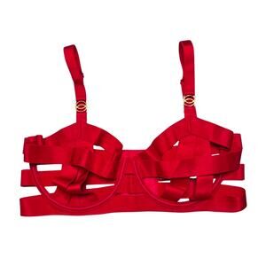 Victoria's Secret Unlined Balconette Strappy Caged Bra Lipstick Red Size 34D